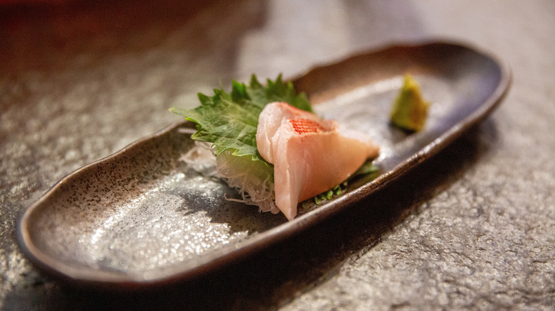 sea bass sashimi with mint
