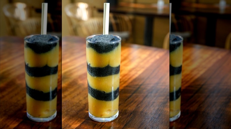 The Tyger stripe frozen drink has orange and black stripes.