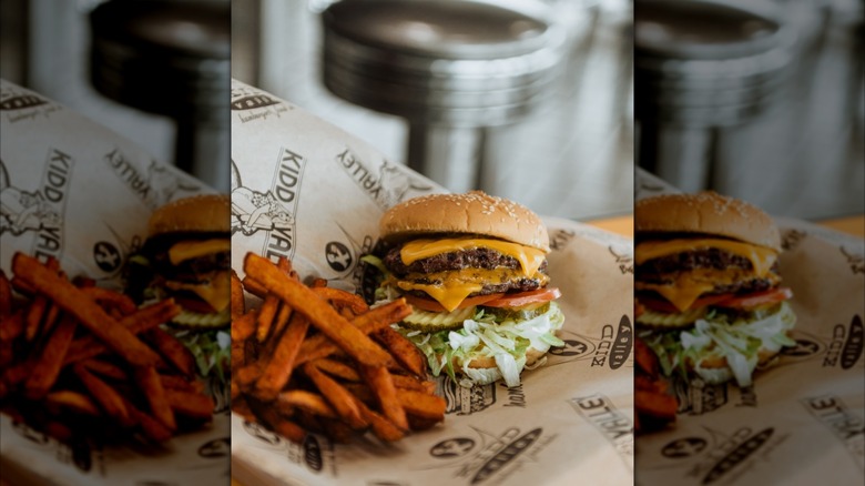 A layered cheeseburger at Kidd Valley in Seattle, Washington.