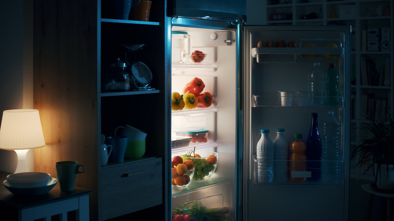 Open fridge in the dark