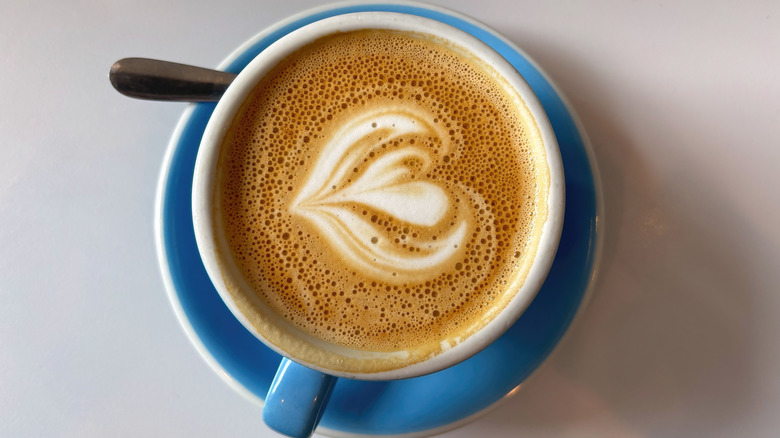 Latte in blue cup