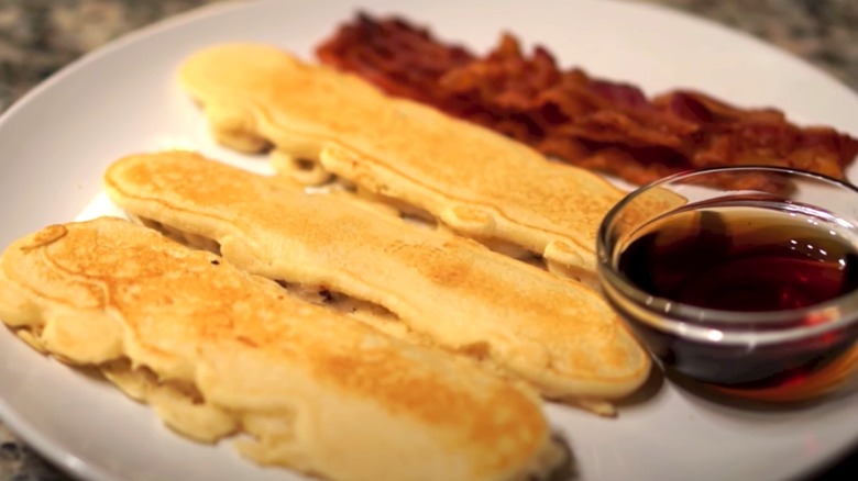 pancake dipped bacon with syrup