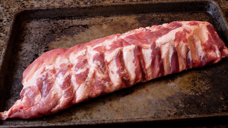 Baby back ribs on a sheet pan