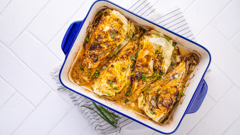 Oven baked cabbage with parmesan cheese, low carb and healthy meal