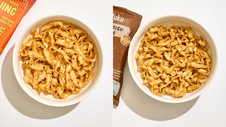 Bowl of creamy sesame next to a bowl of sesame miso noodles