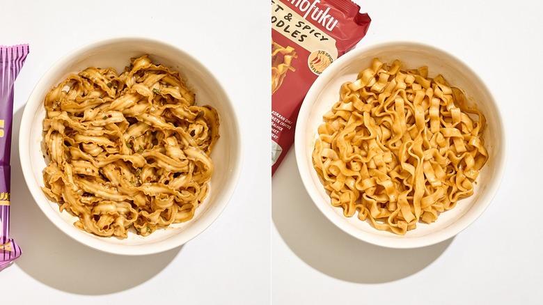 Two bowls of sweet and spicy noodles next to each other