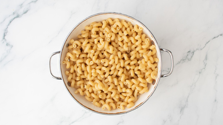 Pasta drained in a colander