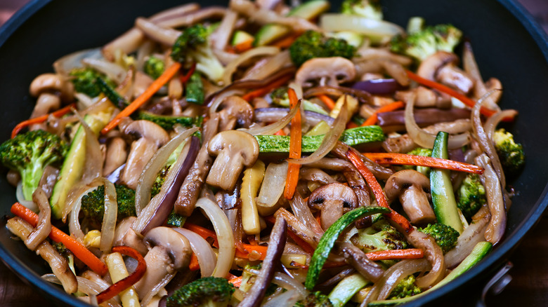 Sautéed vegetables in a frying pan