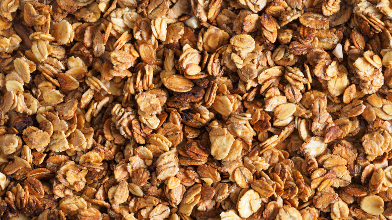 Close-up of a batch of homemade granola.