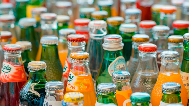 A group of vintage soda bottles