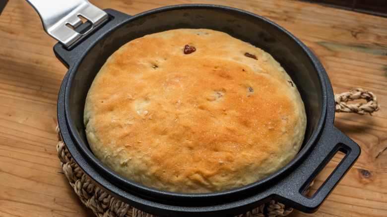 rustic bread cooked in a cast iron skillet