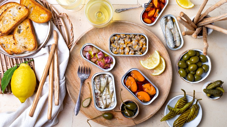 Tinned fish on a charcuterie board