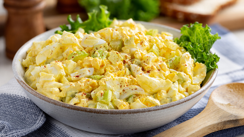 Egg salad in a bowl with lettuce