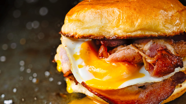 A meaty, savory breakfast sandwich.