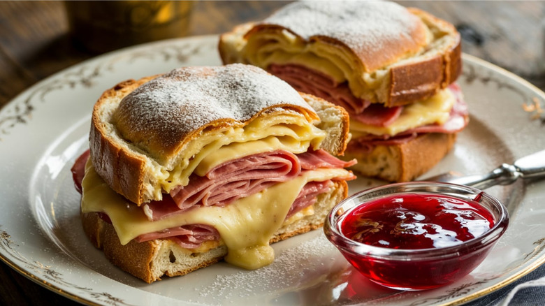 A Monte Cristo sandwich dusted with sugar.