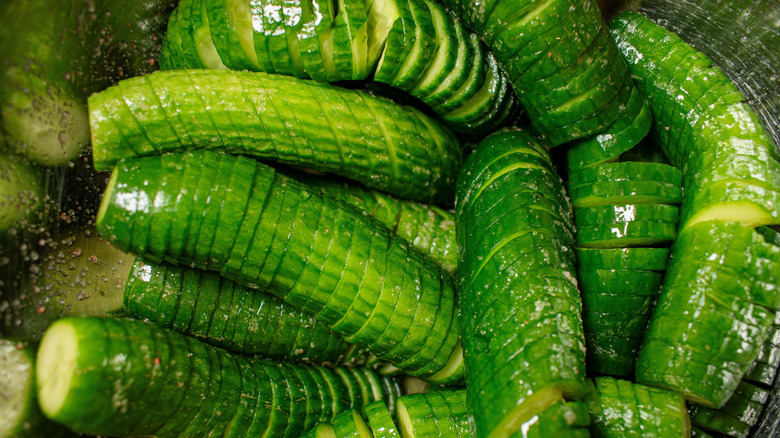 Spiral cut cucumbers