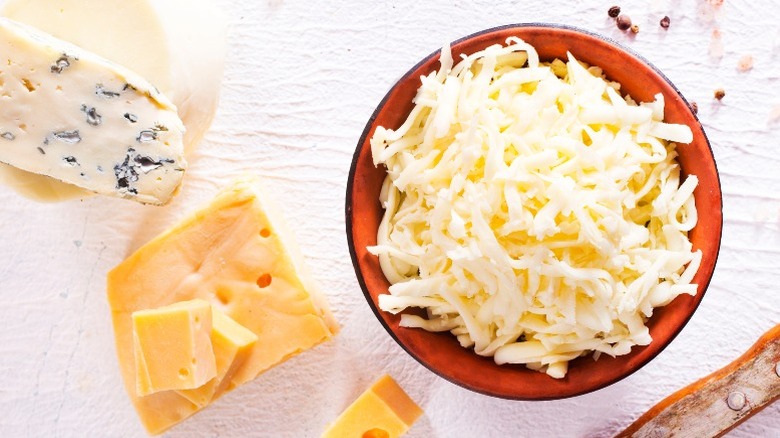 Variety of cheeses ready for shredding