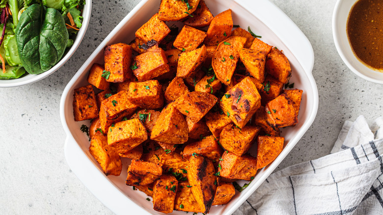 sweet potatoes in casserole dish