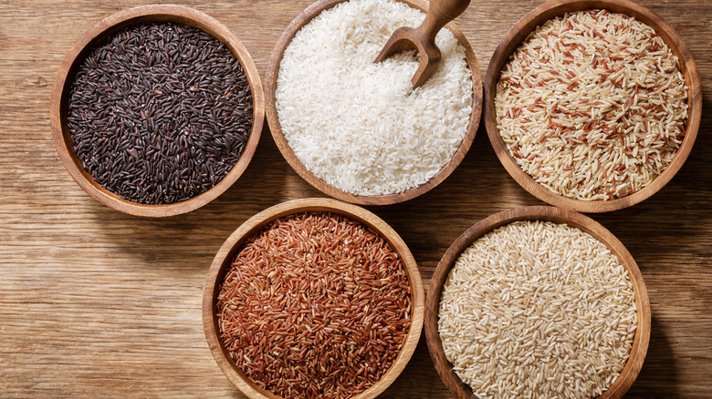 Various types of rice in bowls