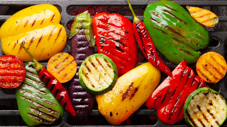 A variety of peppers with grill marks