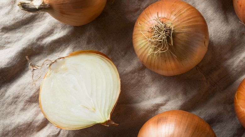 Cut open yellow onion
