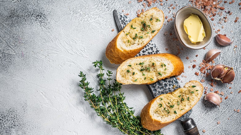 Garlic bread and ingredients