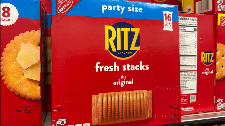 box of Ritz crackers showing sleeve of contents