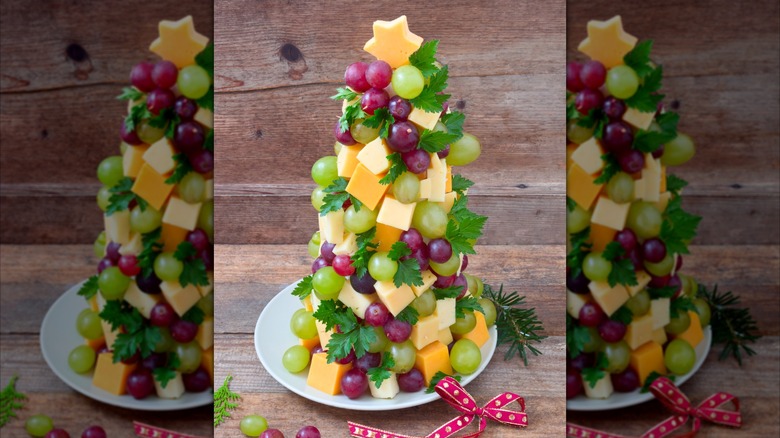 Charcuterie tree with grapes and cheese