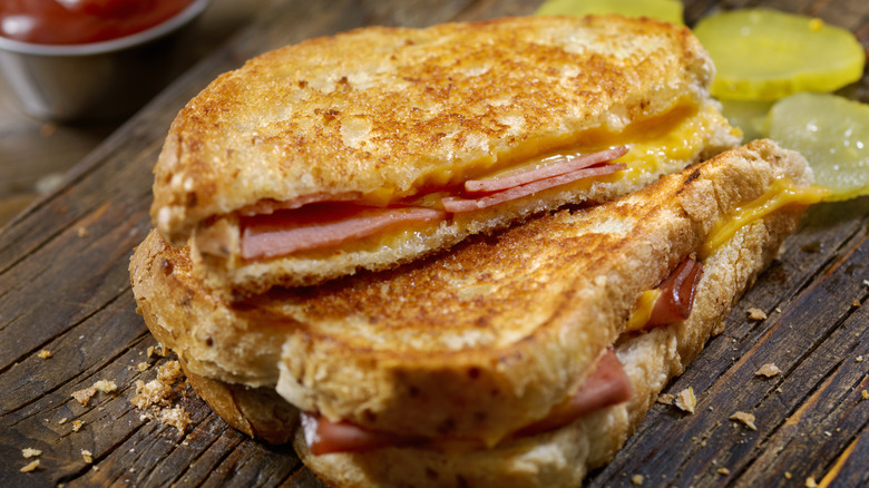 Crispy stacked bologna sandwich