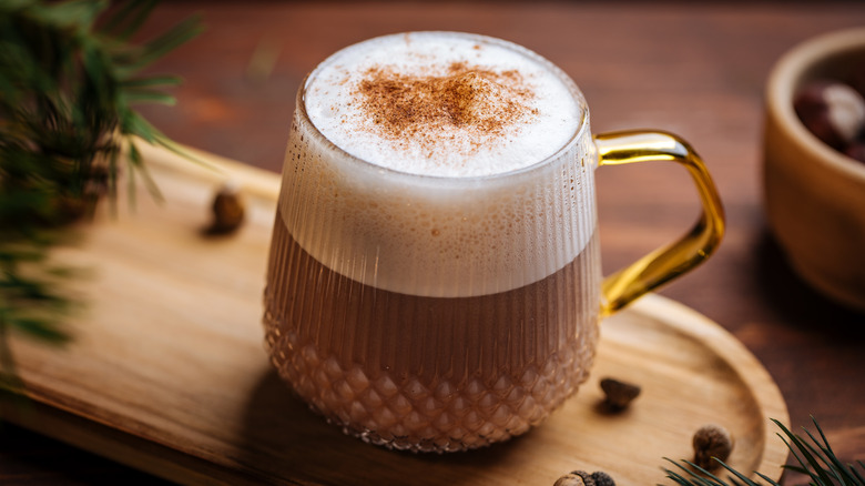 Eggnog in a festive, cozy winter Christmas atmosphere
