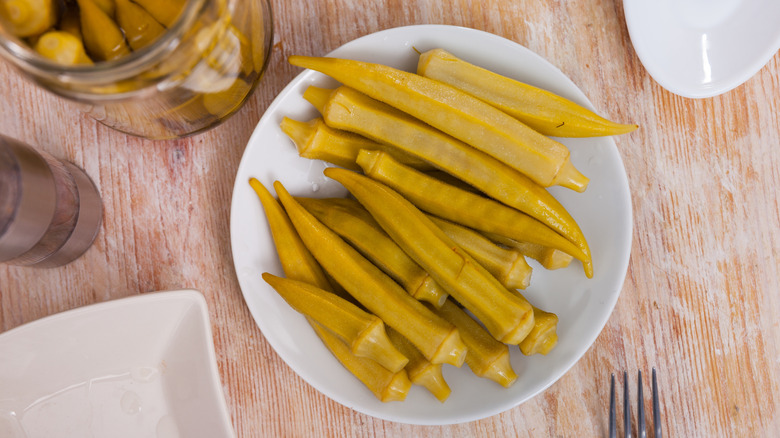 pickled okra on a plate