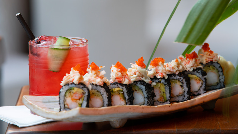 tequila cocktail and sushi