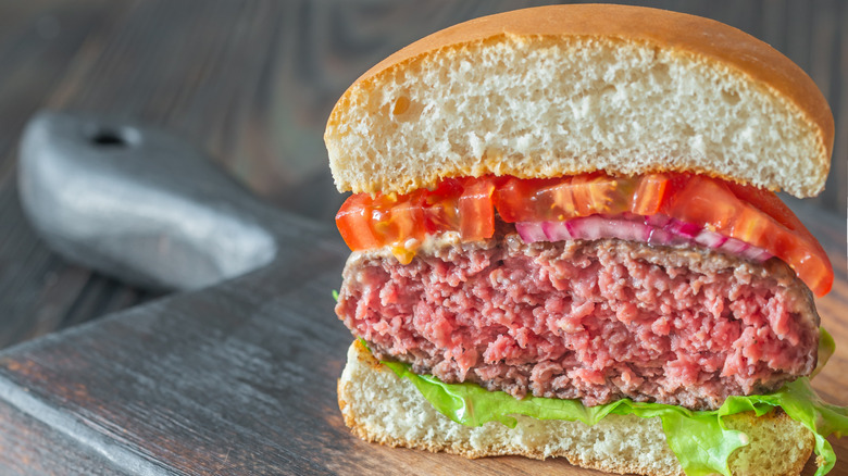 Close-up of rare burger