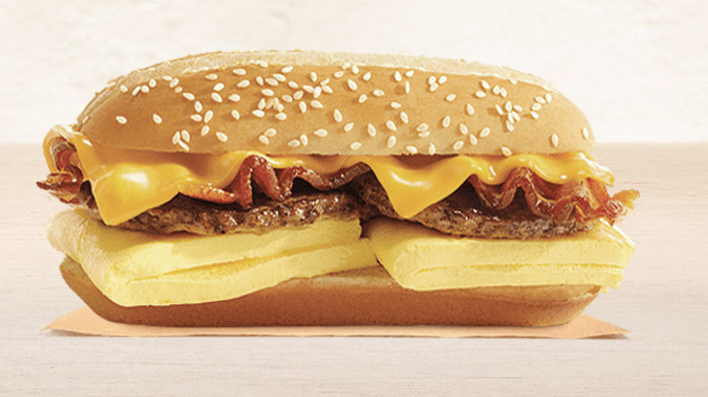 A product photo of the Burger King Enormous Omelet Sandwich