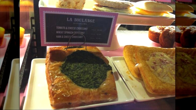 A Starbucks pastry case in 2013 featuring the Savory Croissants