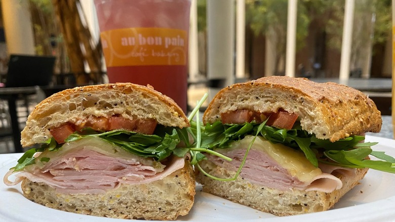 A sub and an Au Bon Pain drink