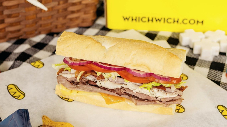 A Which Wich sub on a wax paper wrapping