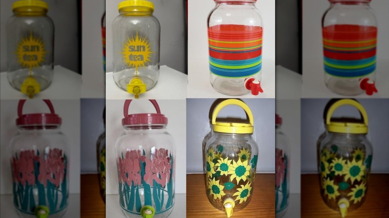 Various colorful Sun Tea Jars from the '90s