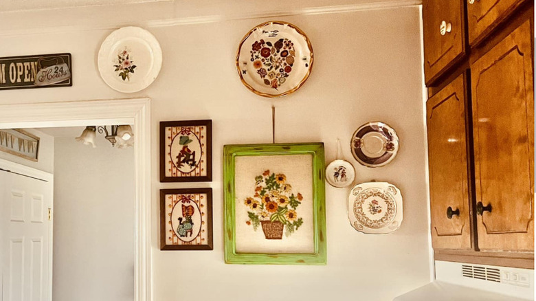 Bright colored plates on a kitchen wall