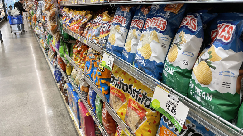 A grocery store chip aisle.