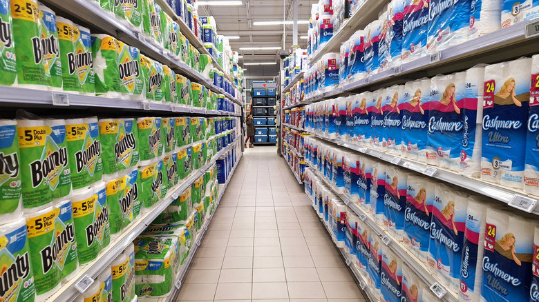 The Paper towel aisle at a grocery store.