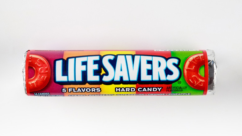 A roll of life savers in assorted flavors