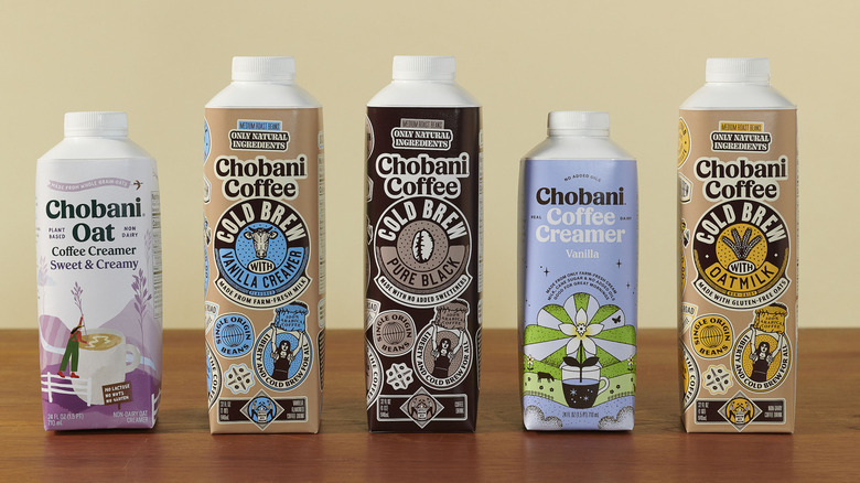 A row of coffee creamer varieties.