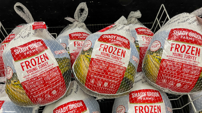 Pile of frozen turkey