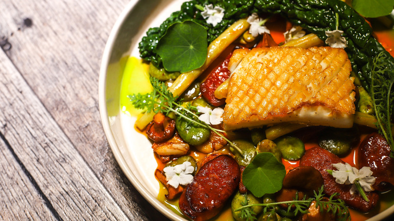 squid steak with greens