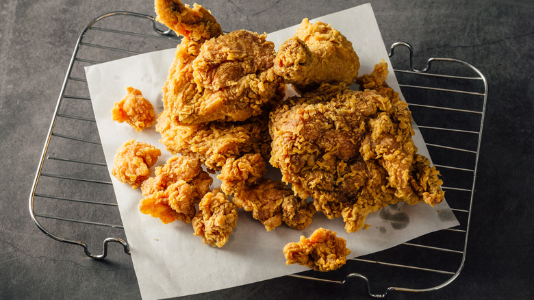Fried chicken on a black background.