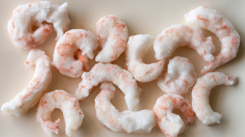 Frozen shrimp on a table