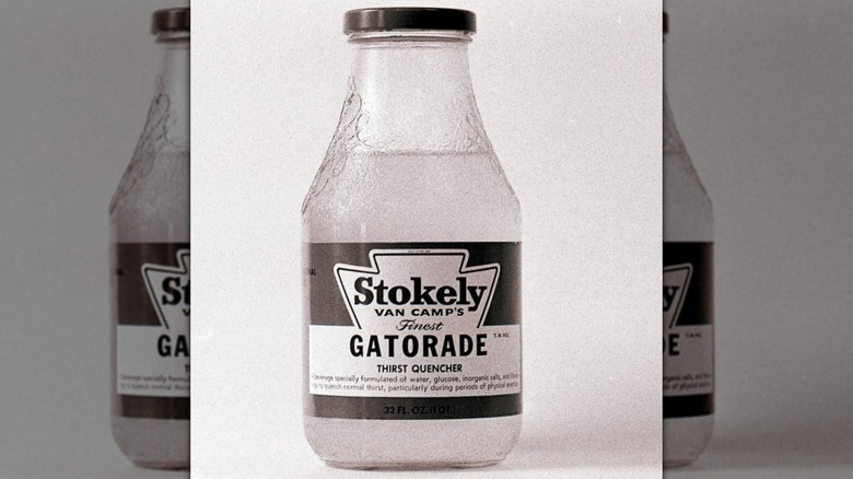 A Stokely Van Camp's Finest Gatorade glass bottle from 1968