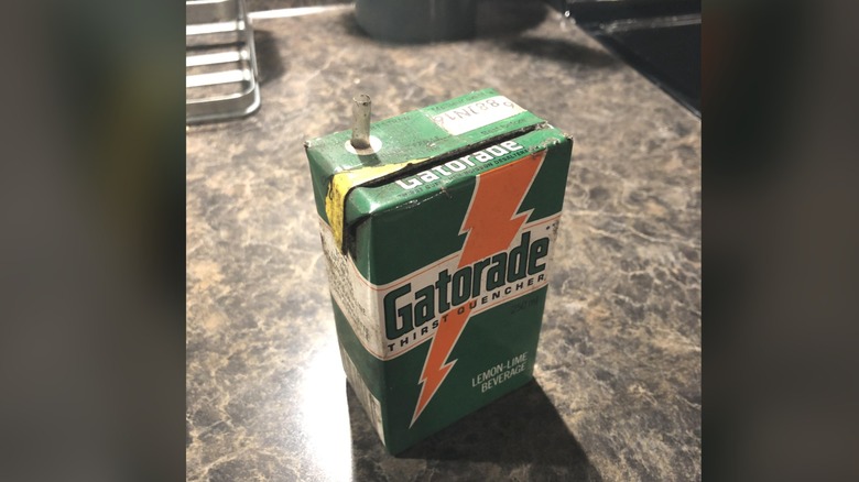 A Gatorade Gator Box from 1988 on a counter