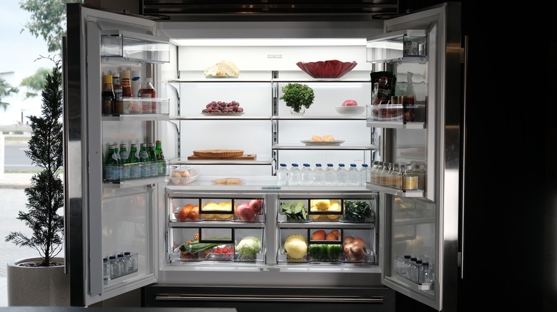 Open double door refrigerator